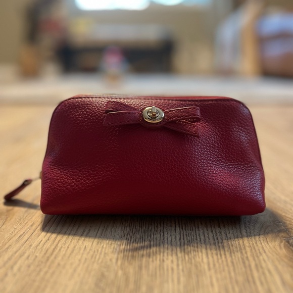 New Coach Red Leather Cosmetic Bag with Gold Accents - Picture 1 of 5